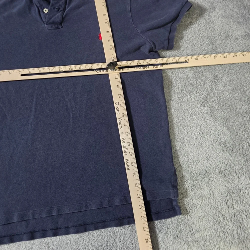 Polo Ralph Lauren Mens Large Polo Shirt Navy Blue Custom Fit Cotton Pique Logo